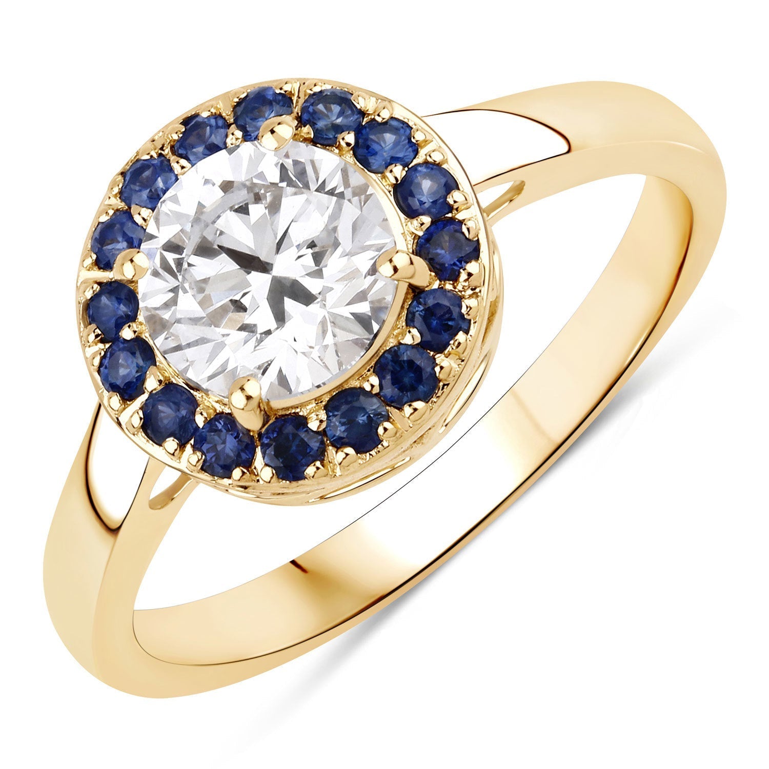1.32 Carat Genuine Blue Sapphire and Lab Grown Diamond 14K Yellow Gold Ring Bids.com