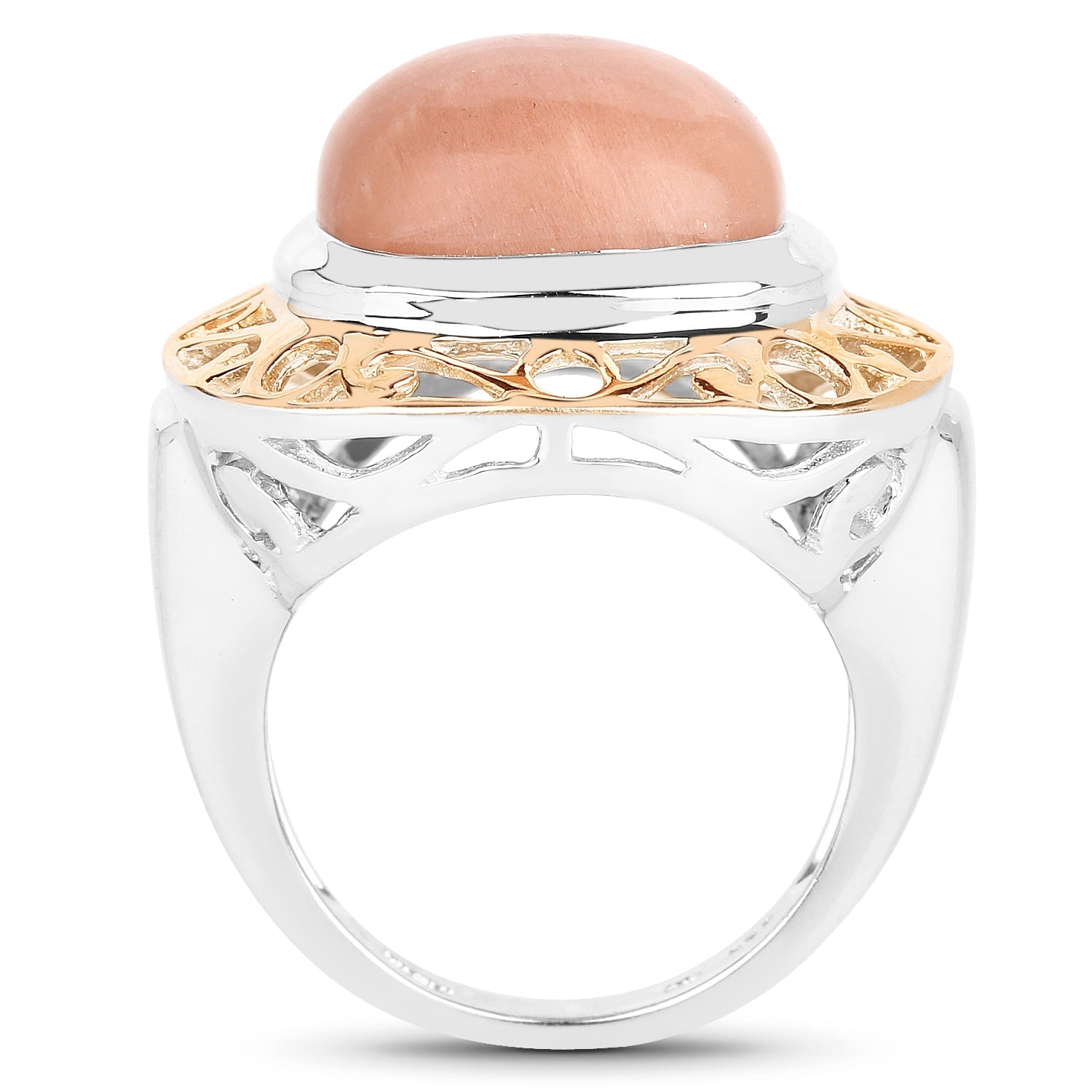 Two Tone Plated 12.80 Carat Genuine Moonstone .925 Sterling Silver Ring Bids.com