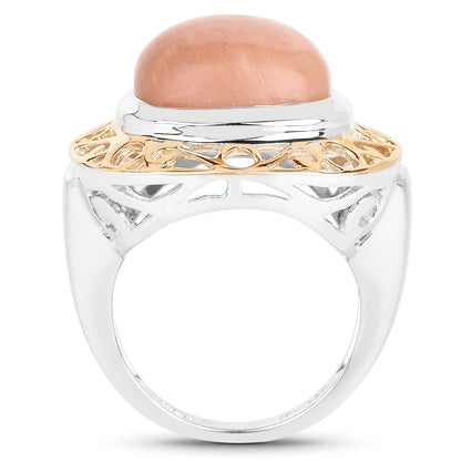 Two Tone Plated 12.80 Carat Genuine Moonstone .925 Sterling Silver Ring Bids.com