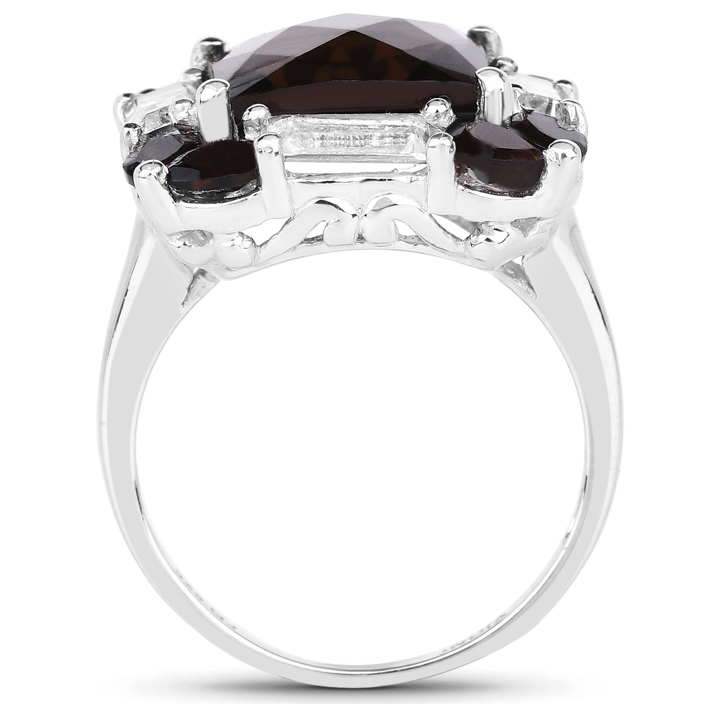 7.43 Carat Genuine Smoky Quartz & White Topaz .925 Sterling Silver Ring Bids.com