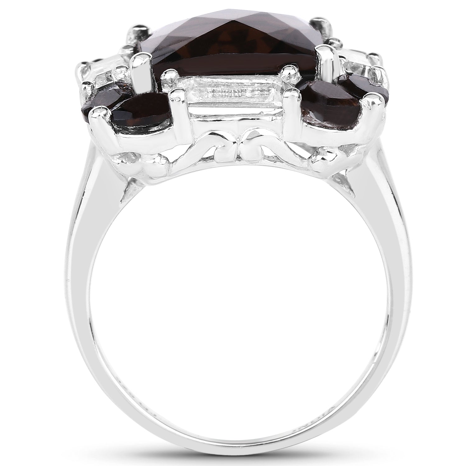 7.43 Carat Genuine Smoky Quartz & White Topaz .925 Sterling Silver Ring Bids.com