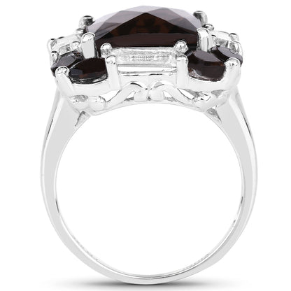 7.43 Carat Genuine Smoky Quartz & White Topaz .925 Sterling Silver Ring Bids.com
