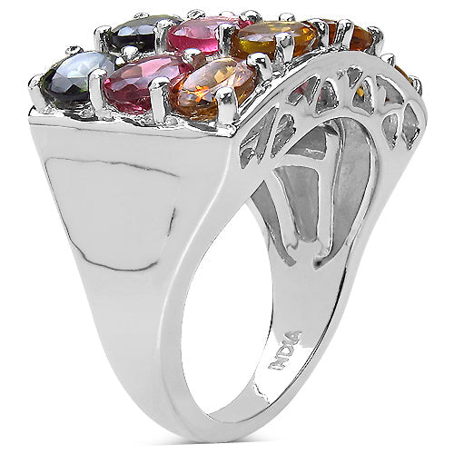 3.72 Carat Genuine Multi Tourmaline .925 Sterling Silver Ring Bids.com
