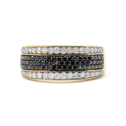 14K Yellow Gold Plated .925 Sterling Silver 1 1/4 Cttw White and Black Treated Diamond Multi Row Band (Black/I-J Color, I2-I3 Clarity) - Size 10 Bids.com