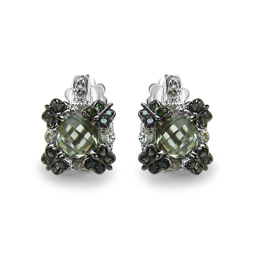 2.91 Carat Genuine Green Amethyst, White Sapphire & Green Diamond .925 Sterling Silver Earrings Bids.com