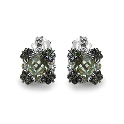 2.91 Carat Genuine Green Amethyst, White Sapphire & Green Diamond .925 Sterling Silver Earrings Bids.com