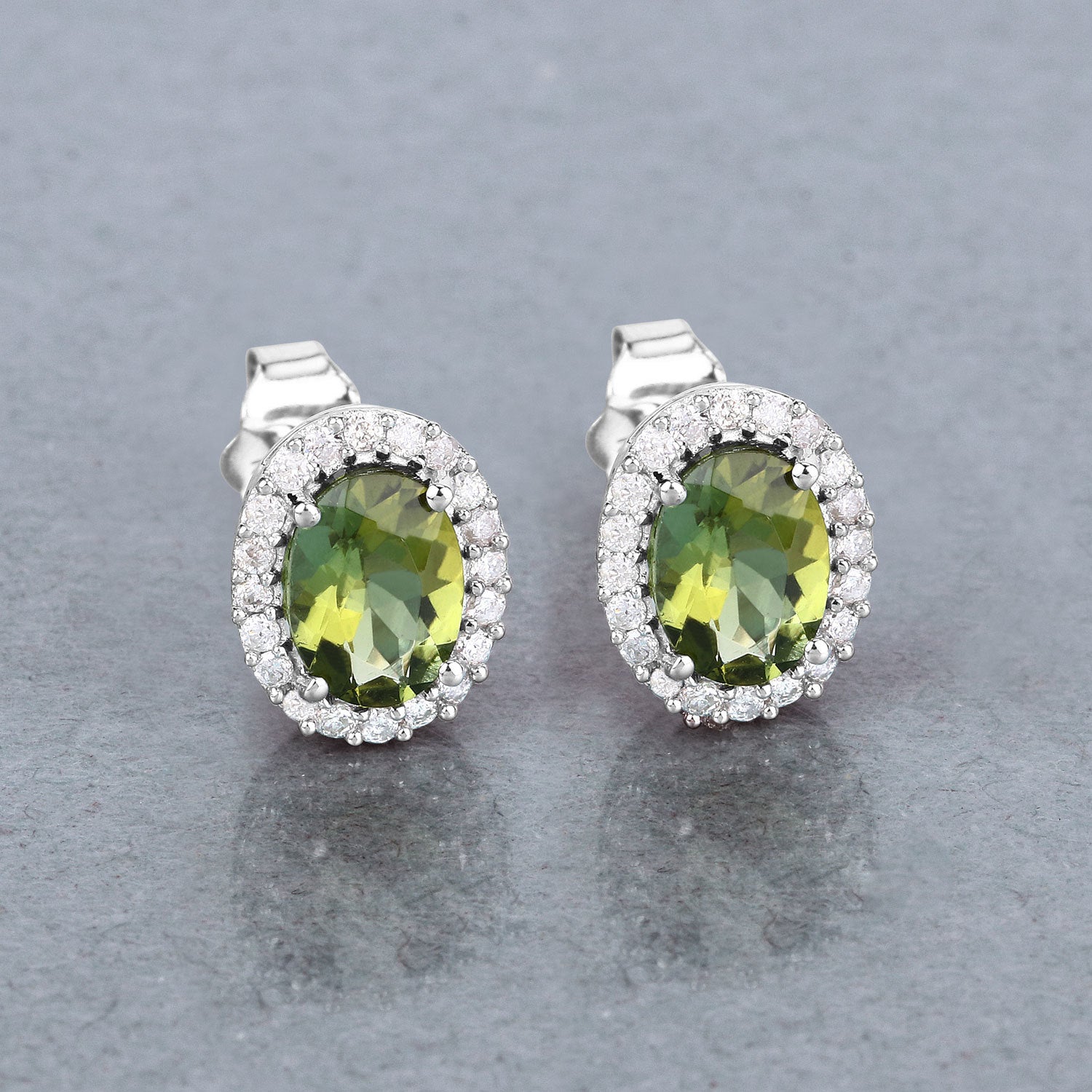 1.92 Carat Genuine Green Tourmaline and White Diamond 14K White Gold Earrings Bids.com