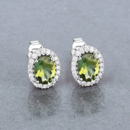 1.92 Carat Genuine Green Tourmaline and White Diamond 14K White Gold Earrings Bids.com