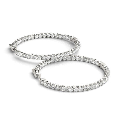 14k White Gold Diamond Hoop Earrings with Shared Prong Setting (2 cttw) Bids.com