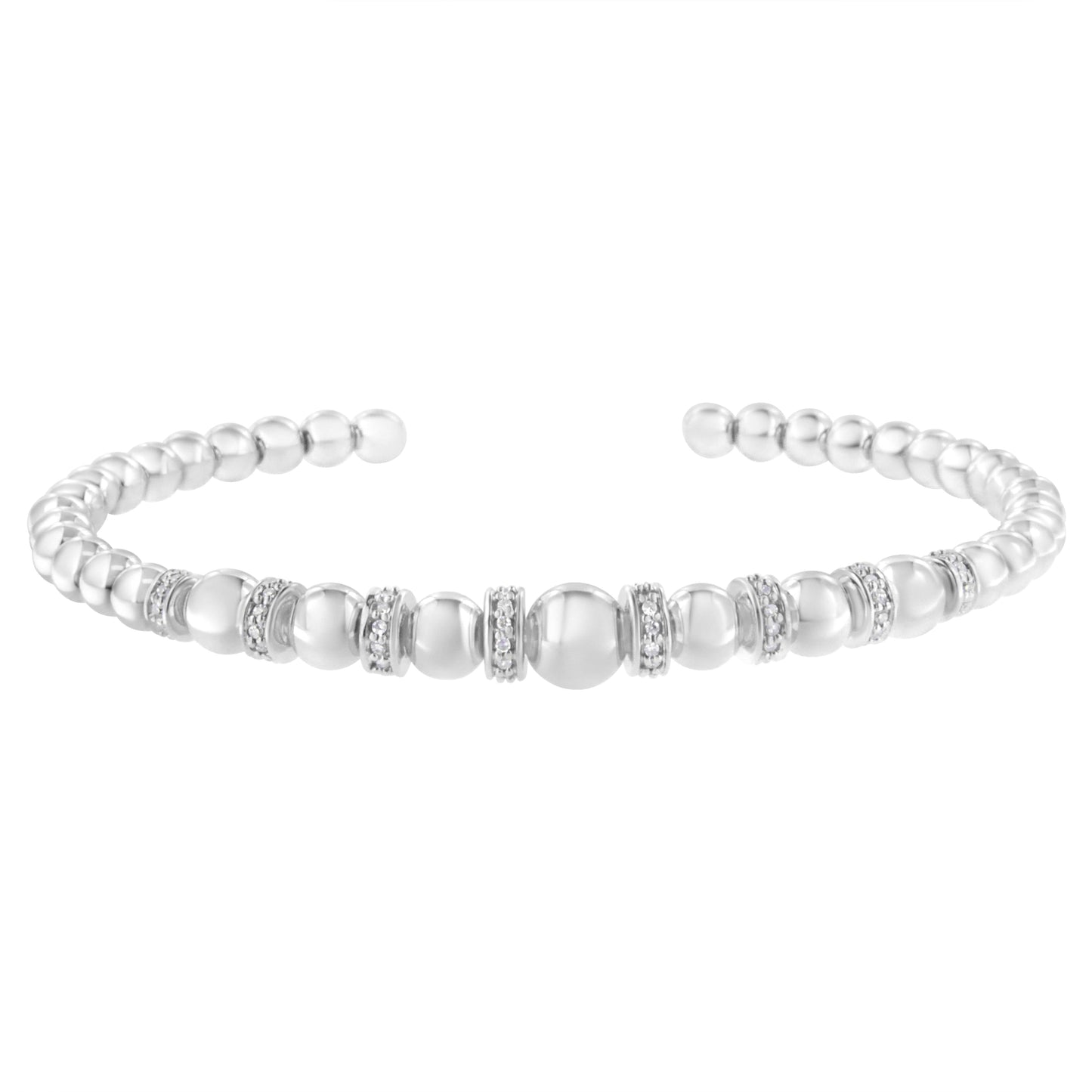 .925 Sterling Silver 1/4 Cttw Diamond Rondelle Graduated Ball Bead Cuff Bangle Bracelet (I-J color, I2-I3 clarity) - Fits wrists up to 7 1/2 inches Bids.com