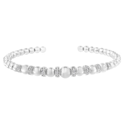 .925 Sterling Silver 1/4 Cttw Diamond Rondelle Graduated Ball Bead Cuff Bangle Bracelet (I-J color, I2-I3 clarity) - Fits wrists up to 7 1/2 inches Bids.com