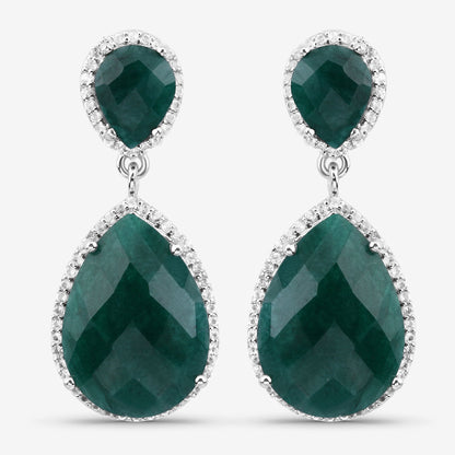 19.42 Carat Dyed Emerald and White Topaz .925 Sterling Silver Earrings Bids.com