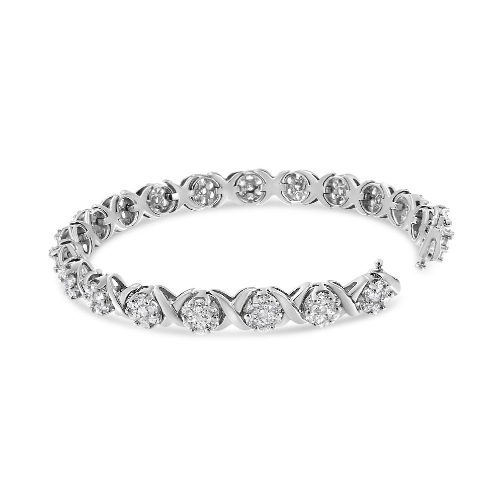 14K White Gold 6-1/3 Cttw Round Brilliant-Cut Diamond Round Cluster & X-Link 7" Tennis Bracelet (I-J Color, SI2-I1 Clarity) Bids.com