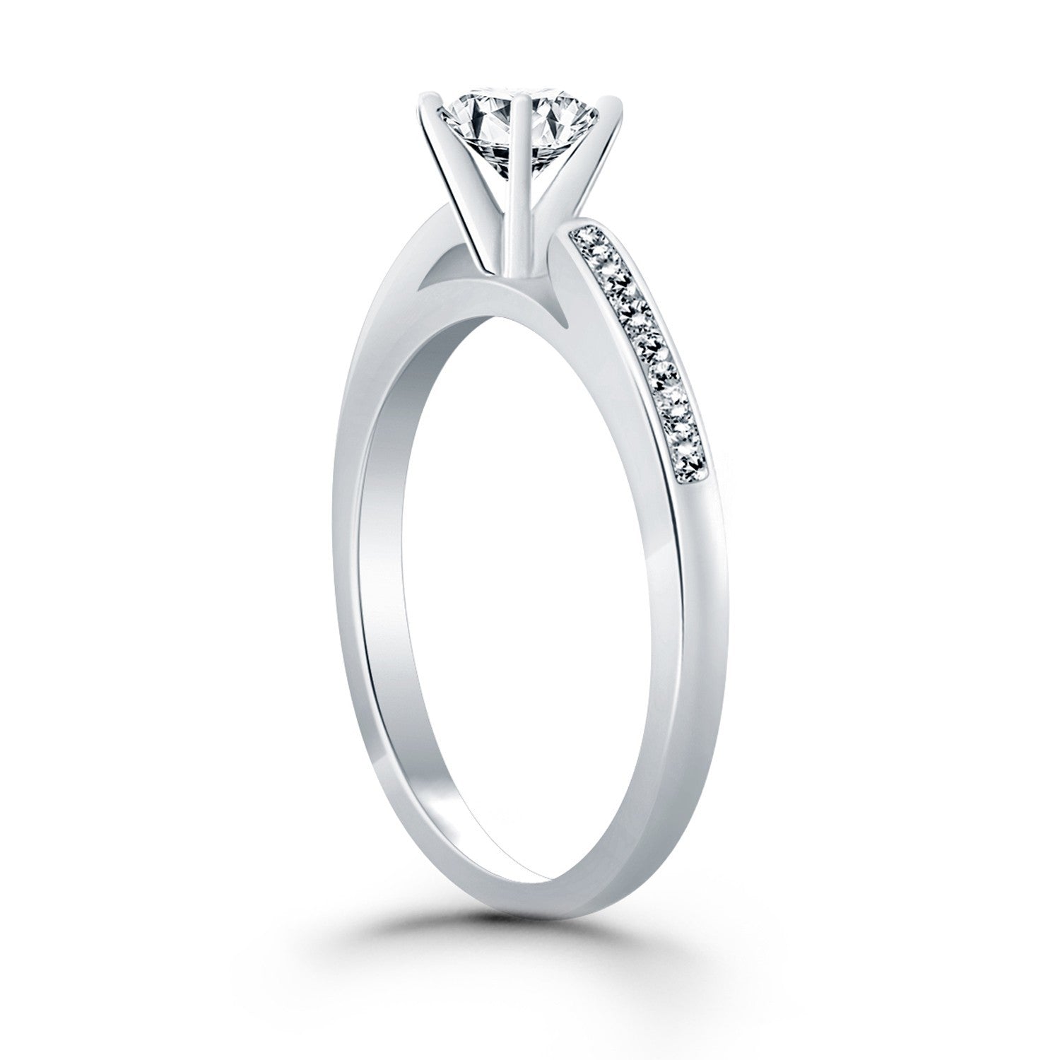 14k White Gold Diamond Channel Cathedral Engagement Ring Bids.com