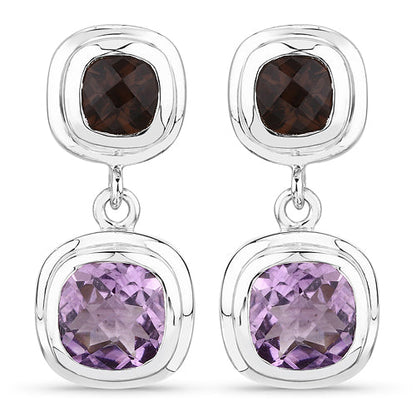 6.60 Carat Genuine Amethyst and Smoky Quartz .925 Sterling Silver Earrings Bids.com