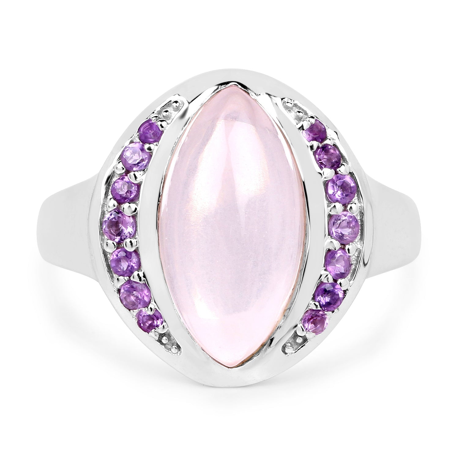 3.57 Carat Genuine Rose Quartz And Amethyst .925 Sterling Silver Ring Bids.com