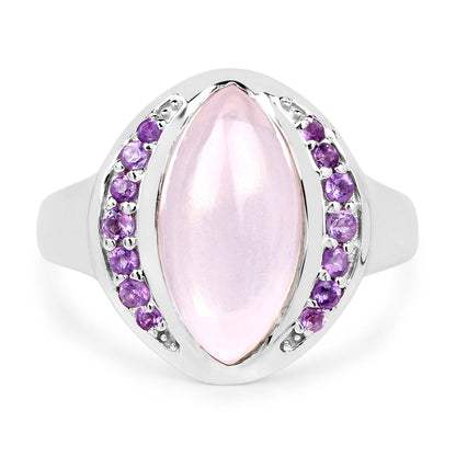 3.57 Carat Genuine Rose Quartz And Amethyst .925 Sterling Silver Ring Bids.com