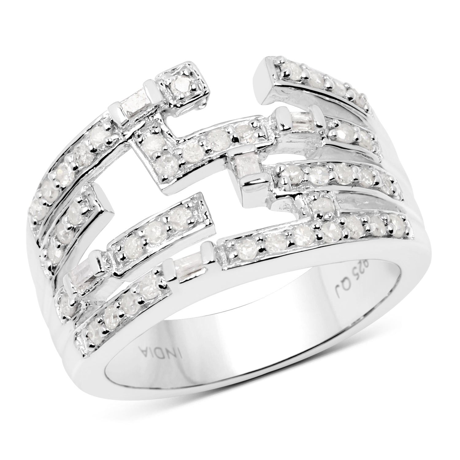 0.60 Carat Genuine White Diamond .925 Sterling Silver Ring Bids.com