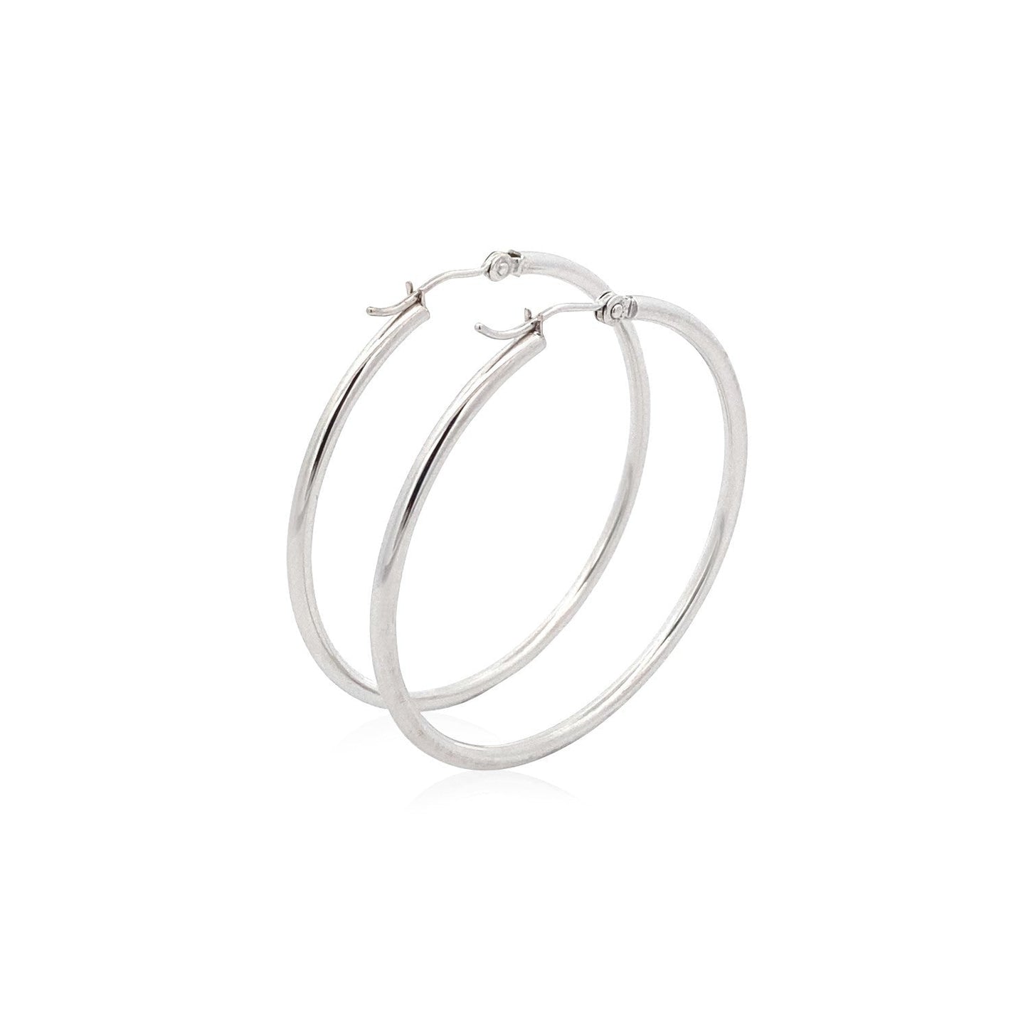 14k White Gold Polished Hoop Earrings (40 mm) Bids.com