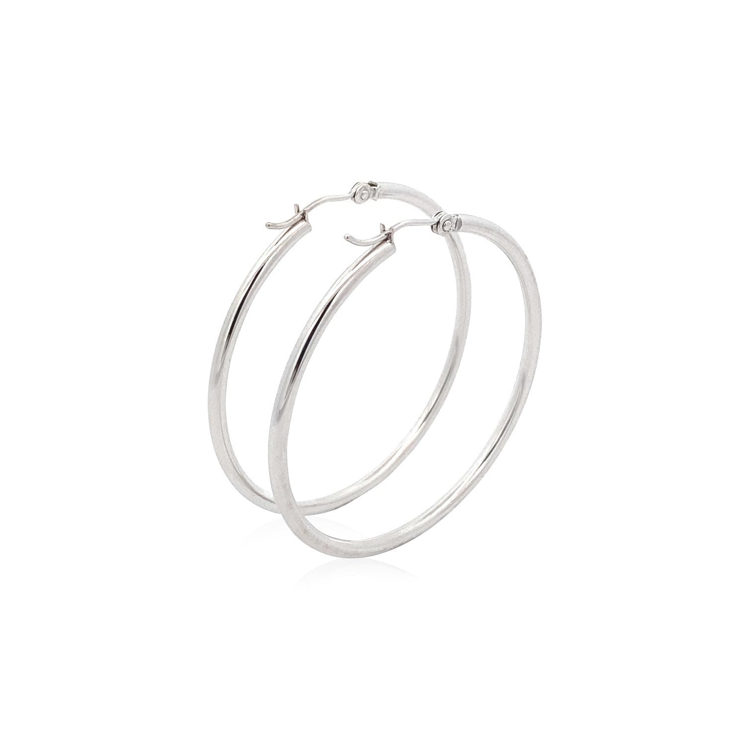 14k White Gold Polished Hoop Earrings (40 mm) Bids.com