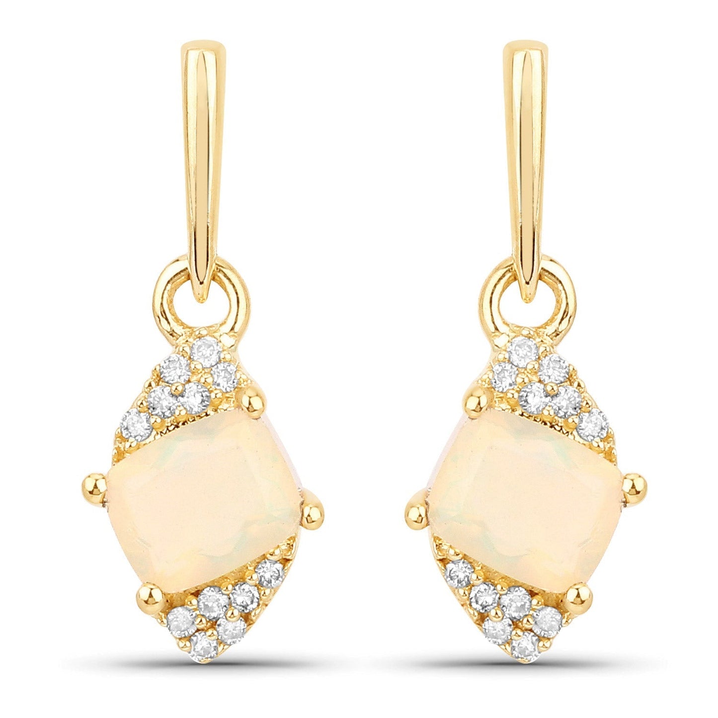 0.57 Carat Genuine Ethiopian Opal and White Diamond 14K Yellow Gold Earrings Bids.com