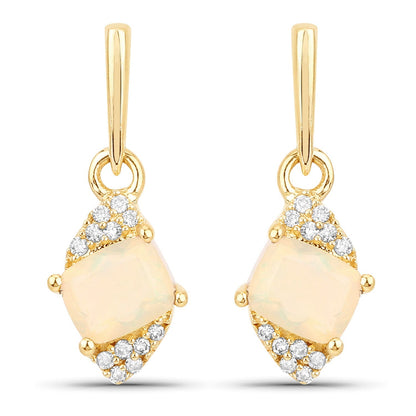 0.57 Carat Genuine Ethiopian Opal and White Diamond 14K Yellow Gold Earrings Bids.com