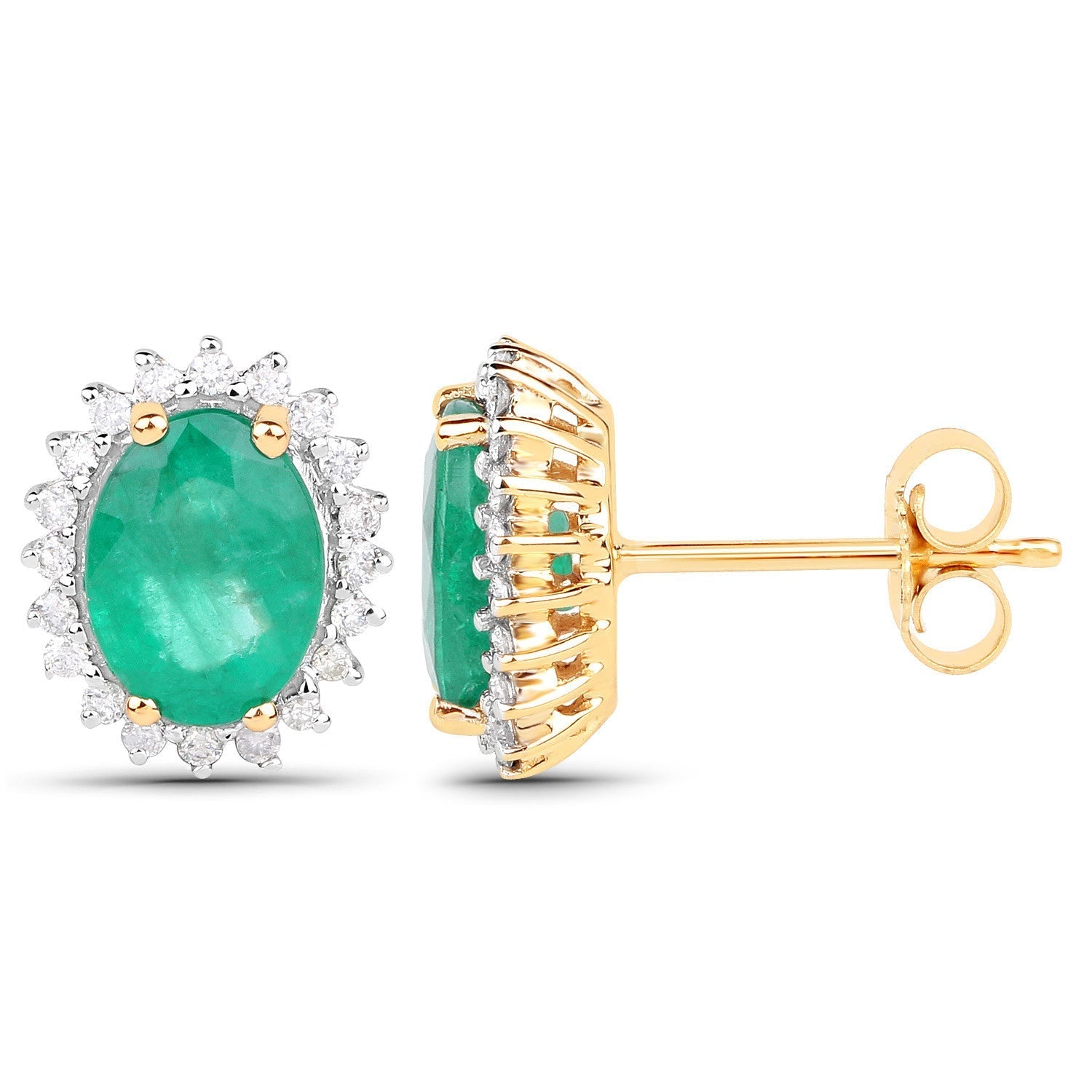 2.66 Carat Genuine Zambian Emerald and White Diamond 14K Yellow Gold Earrings Bids.com