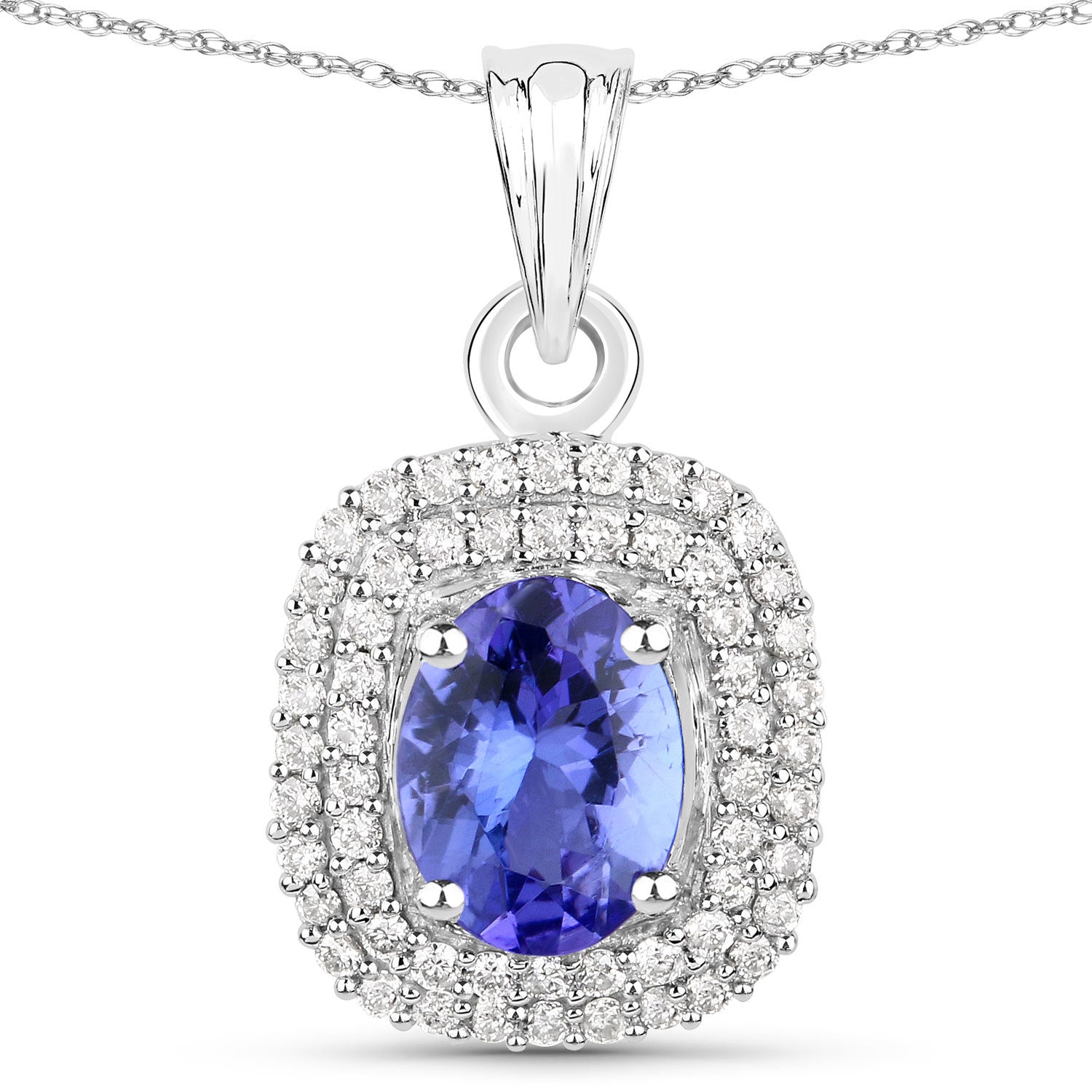 1.41 Carat Genuine Tanzanite and White Diamond 14K White Gold Pendant Bids.com