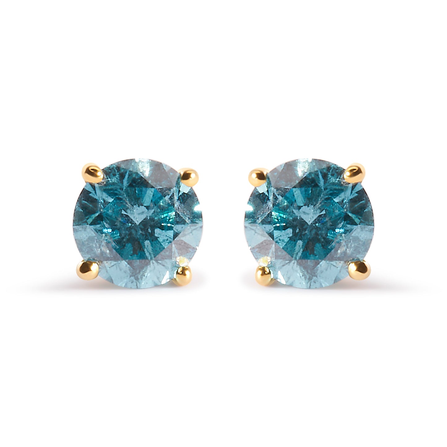 14K Yellow Gold 1.0 Cttw Treated Aqua Blue Diamond Classic Solitaire Stud Earrings (Aqua Blue Color, I2-I3 Clarity) Bids.com