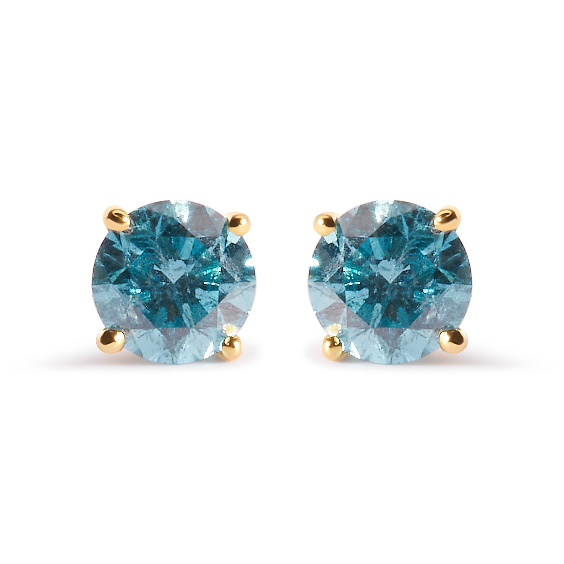 14K Yellow Gold 1.0 Cttw Treated Aqua Blue Diamond Classic Solitaire Stud Earrings (Aqua Blue Color, I2-I3 Clarity) Bids.com