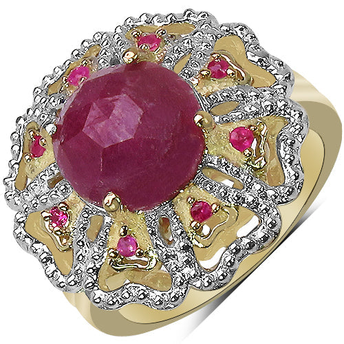 14K Yellow Gold Plated 5.56 Carat Genuine Pink Sapphire, Ruby & White Diamond .925 Sterling Silver Ring Bids.com