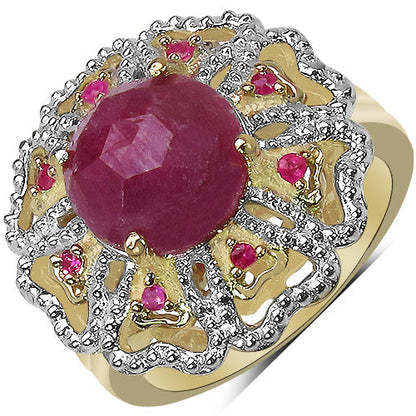 14K Yellow Gold Plated 5.56 Carat Genuine Pink Sapphire, Ruby & White Diamond .925 Sterling Silver Ring Bids.com