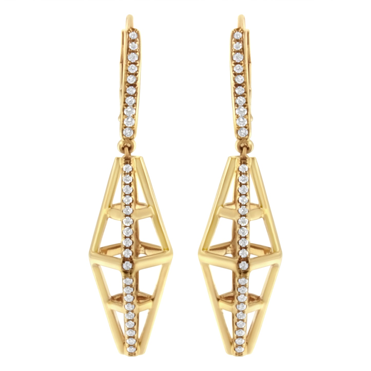 14K Yellow Gold 5/8 Cttw Diamond Geometrical Pillar Drop and Dangle Earrings (G-H Color, SI1-SI2 Clarity) Bids.com