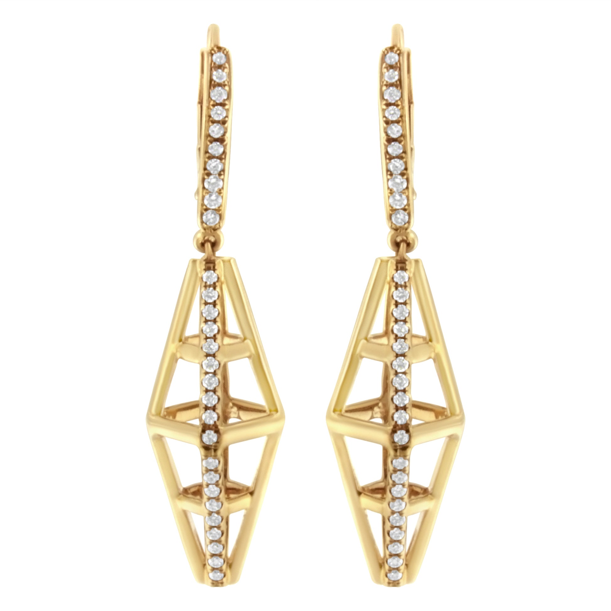 14K Yellow Gold 5/8 Cttw Diamond Geometrical Pillar Drop and Dangle Earrings (G-H Color, SI1-SI2 Clarity) Bids.com