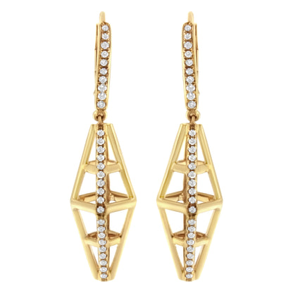 14K Yellow Gold 5/8 Cttw Diamond Geometrical Pillar Drop and Dangle Earrings (G-H Color, SI1-SI2 Clarity) Bids.com