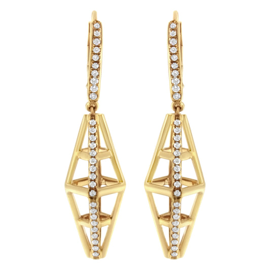 14K Yellow Gold 5/8 Cttw Diamond Geometrical Pillar Drop and Dangle Earrings (G-H Color, SI1-SI2 Clarity) Bids.com