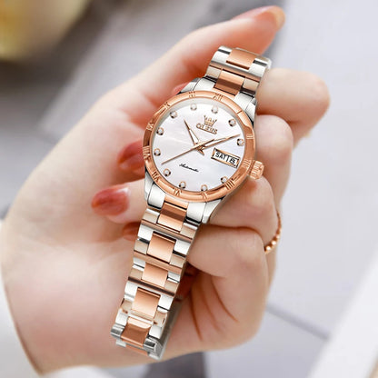 Women's Automatic Two Tone Stainless Steel Watch Pearl BandsCo Straps