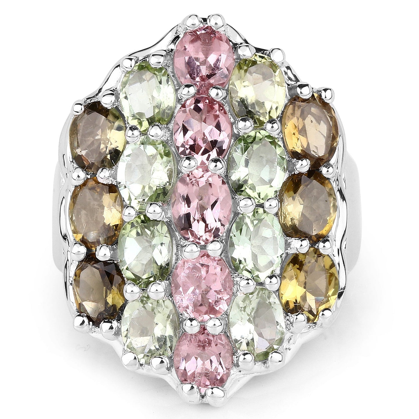 6.74 Carat Genuine Brown Tourmaline, Pink Tourmaline & Green Tourmaline .925 Sterling Silver Ring Bids.com