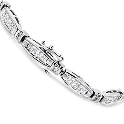 14K White Gold 2.0 Cttw Princess and Round Diamond Bar and Link Bracelet (I-J Color, I1-I2 Clarity) - 7.25" Inches Bids.com