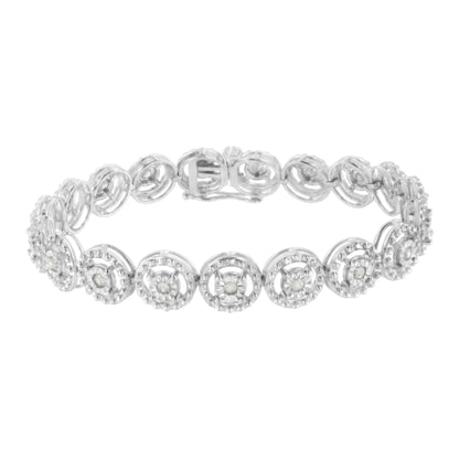 .925 Sterling Silver 1.0 Cttw Diamond Nested Circle Miracle Set Open Wheel 7" Fashion Link Bracelet (I-J Color, I3 Clarity) Bids.com