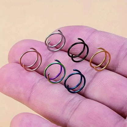 Stainless Steel Double Helix Nose Ring – 14K Gold Plated Hot Style Piercing Jewelry for Women DailySale