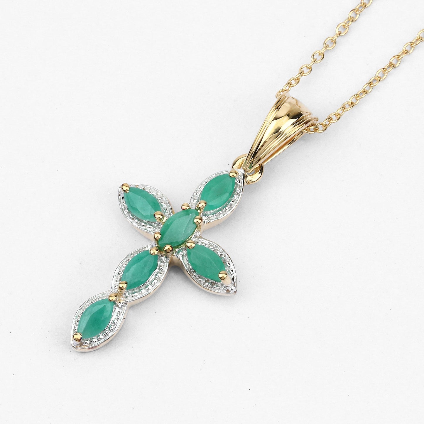 18K Yellow Gold Plated 0.84 Carat Genuine Emerald .925 Sterling Silver Pendant Bids.com