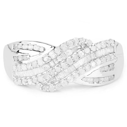 0.64 Carat Genuine White Diamond .925 Sterling Silver Ring Bids.com