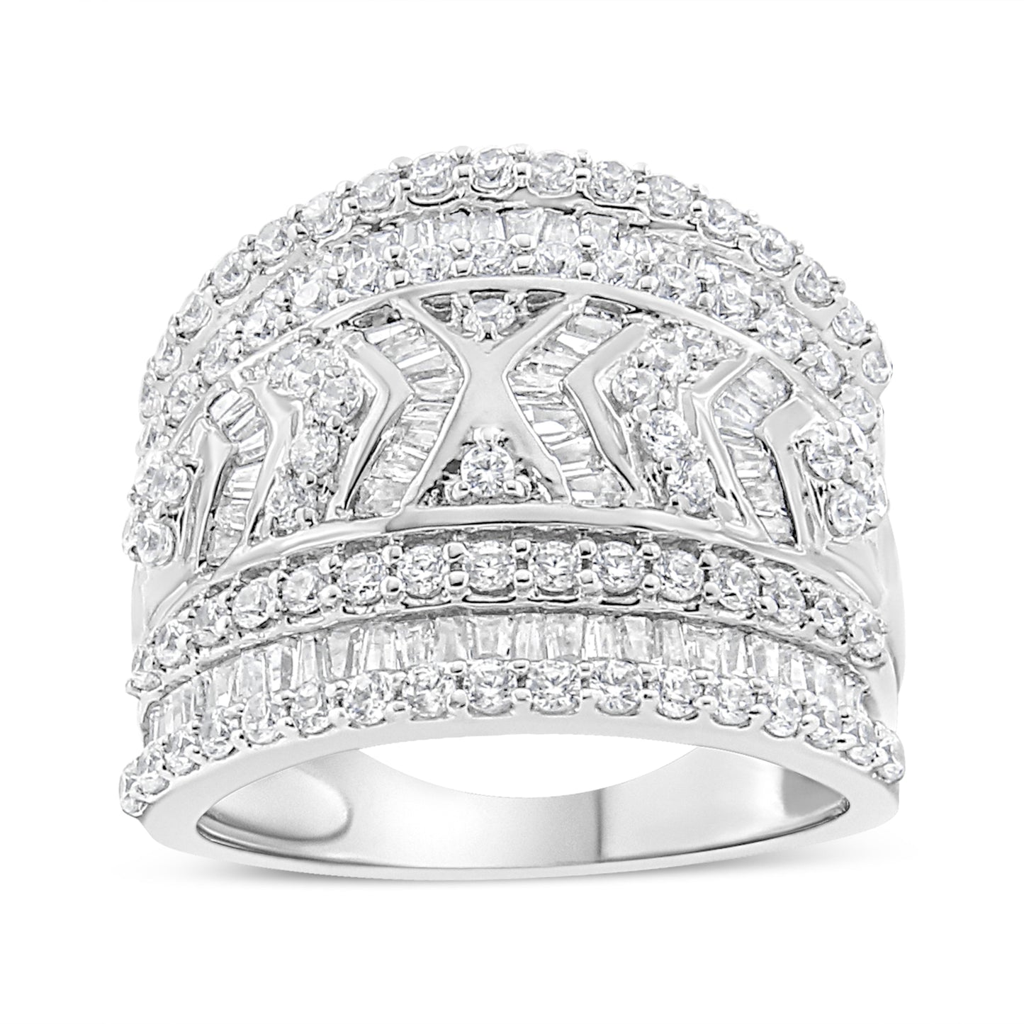 .925 Sterling Silver 2.0 Cttw Diamond Edge Multi-Row Ring Band ( J-K Color, I3 Clarity) - Ring Size 7 Bids.com