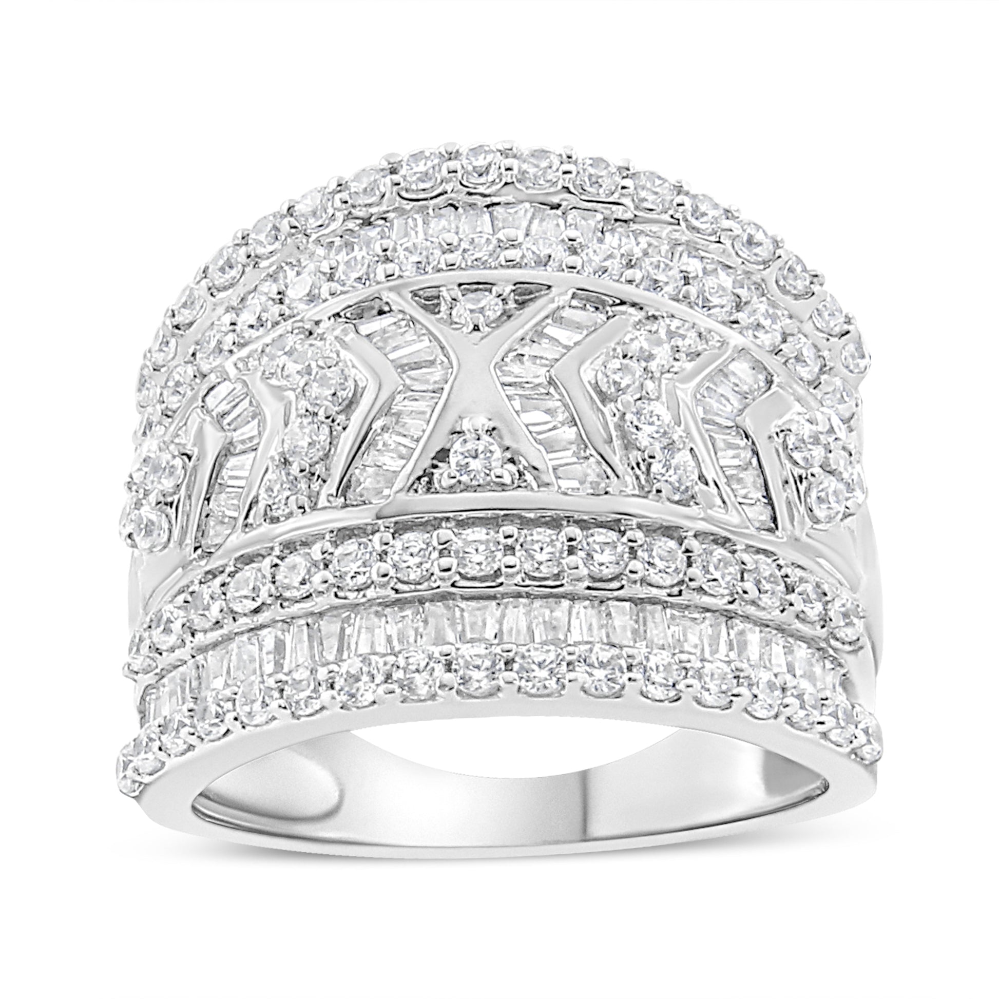 .925 Sterling Silver 2.0 Cttw Diamond Edge Multi-Row Ring Band ( J-K Color, I3 Clarity) - Ring Size 7 Bids.com