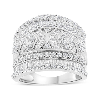 .925 Sterling Silver 2.0 Cttw Diamond Edge Multi-Row Ring Band ( J-K Color, I3 Clarity) - Ring Size 7 Bids.com