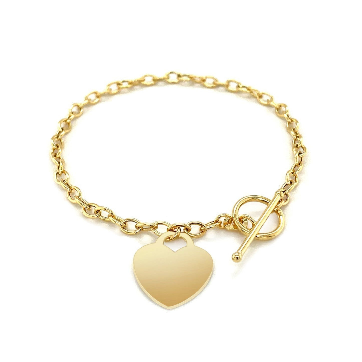 Toggle Bracelet with Heart Charm in 14k Yellow Gold Bids.com