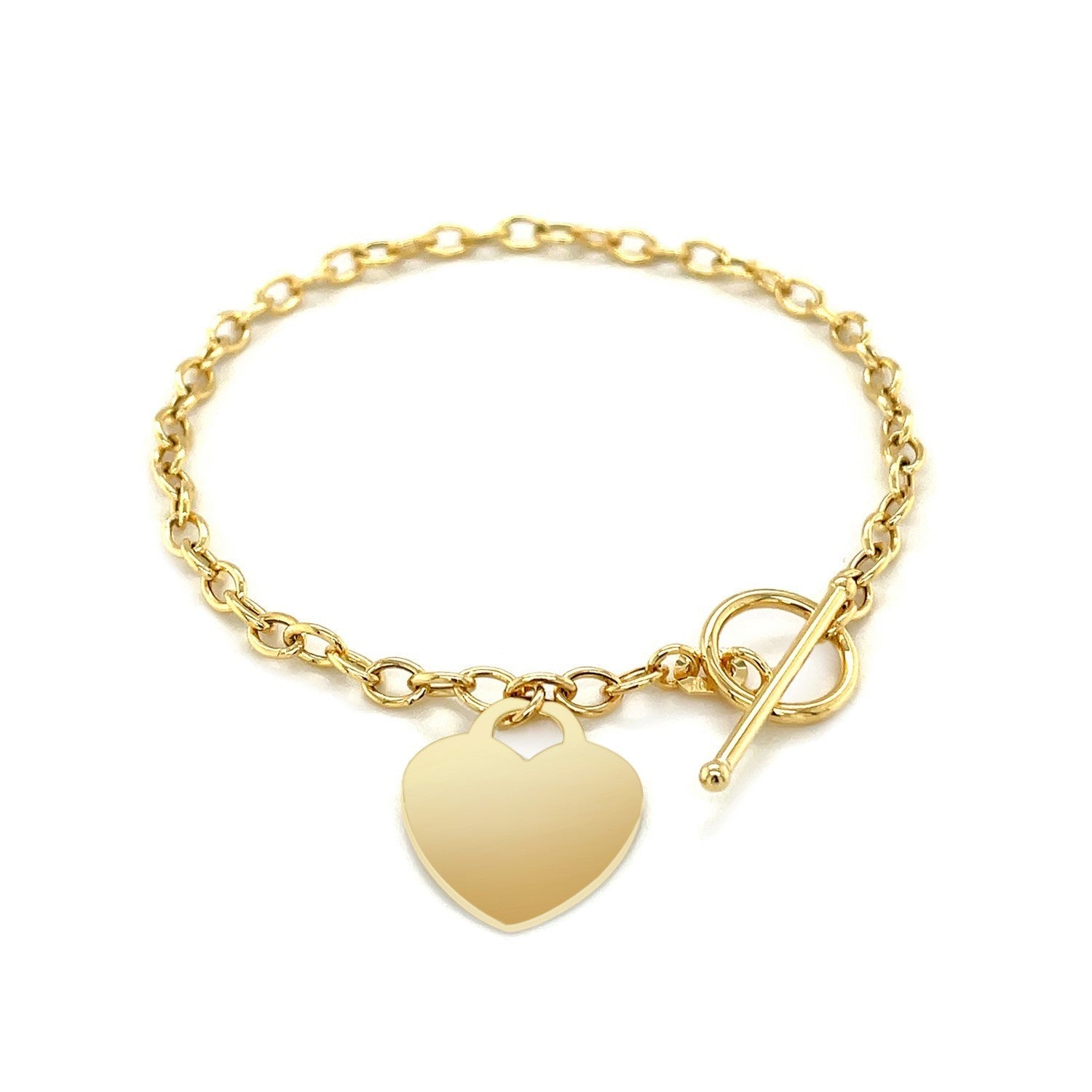 Toggle Bracelet with Heart Charm in 14k Yellow Gold Bids.com