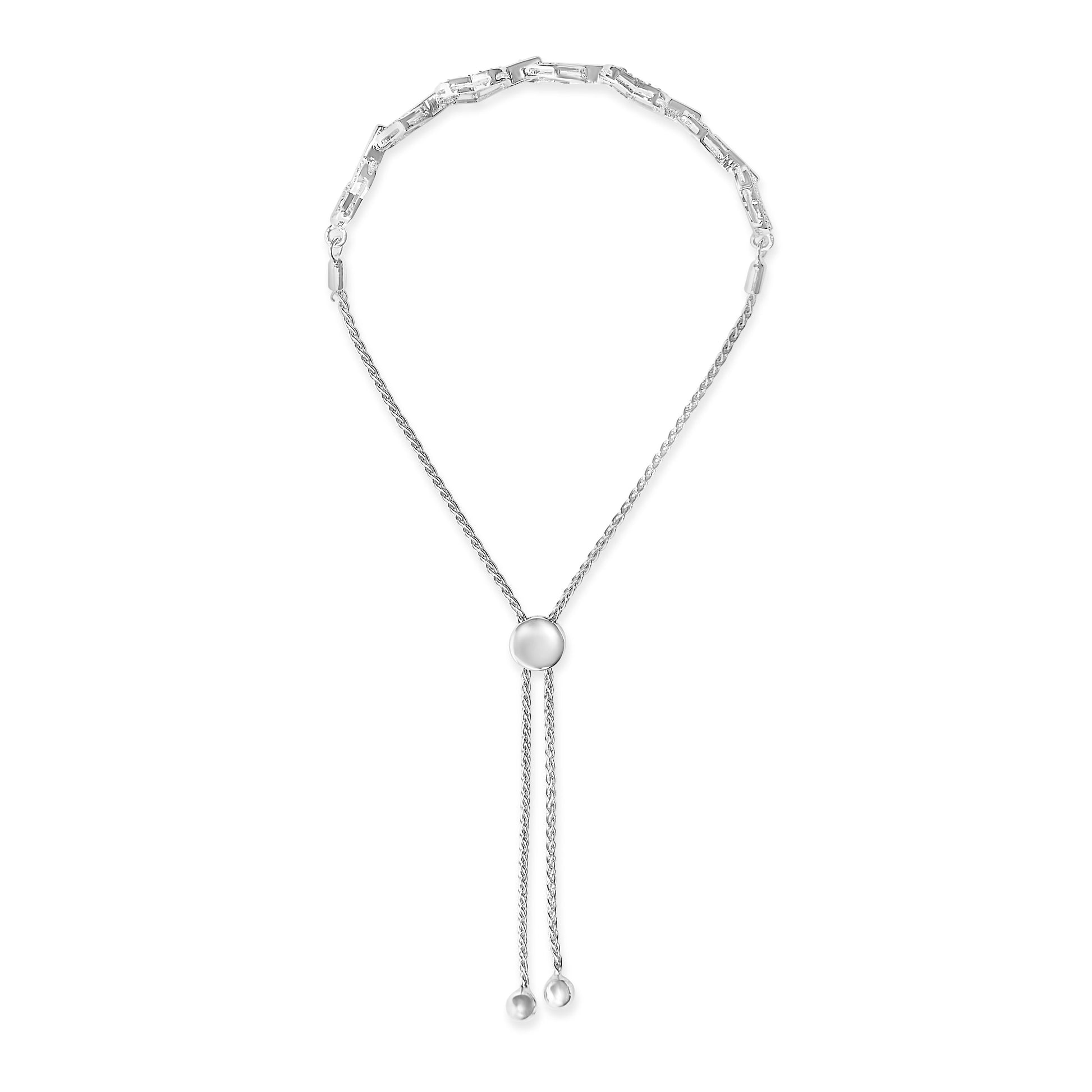 .925 Sterling Silver 1/2 Cttw Diamond Alternating Heart Link Adjustable Bolo Bracelet (I-J Color, I3 Clarity) - 4" to 10" Inches Bids.com