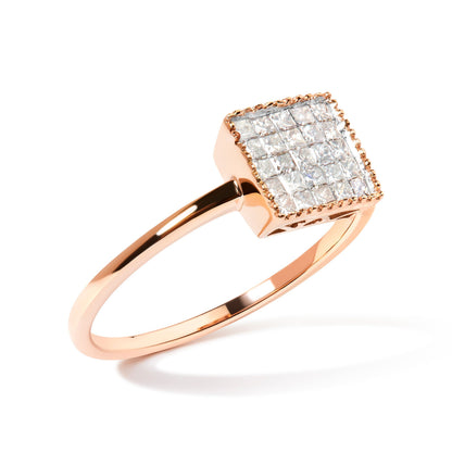 10K Rose Gold 1/3 Cttw Invisible Set Princess Cut Diamond Composite Square Shape Ring (H-I color, I1-I2 clarity) - Size 5 Bids.com